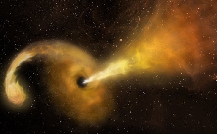 Imagen del chorro de luz que provoca la destrucción de una estrella por un agujero negro