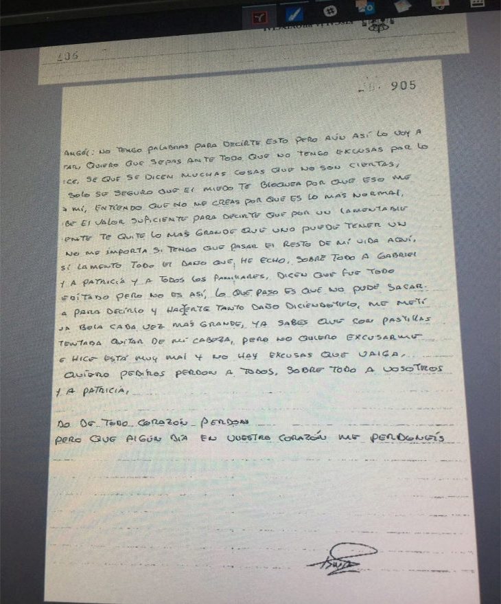 Carta desde la cárcel de Ana Julia al padre de Gabriel