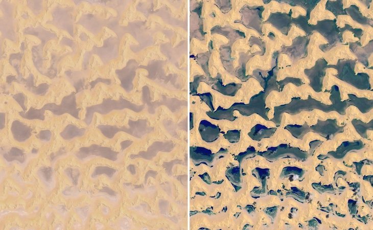 La diferencia del desierto antes (izquierda) y después (derecha) del ciclón