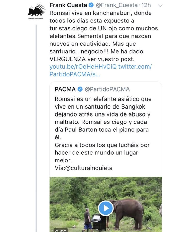 La respuesta de Frank Cuesta la mensaje de PACMA