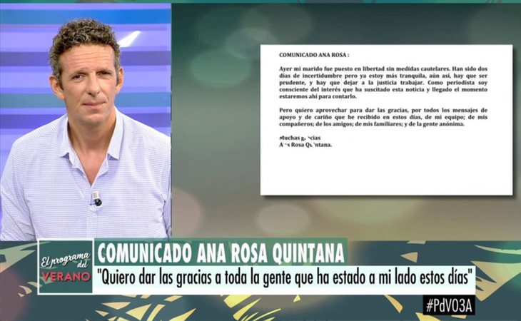 El comunidado de Ana Rosa Quintana en su programa