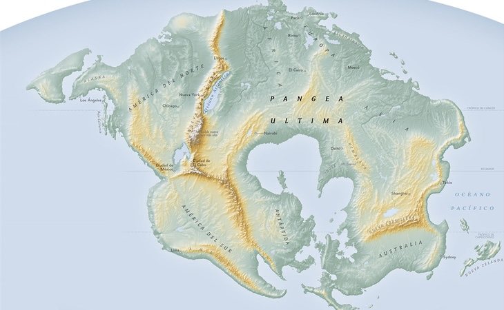 El supercontinente: Pangea Última (Ilustración: Charles Preppernau. Fuente: National Geographic)