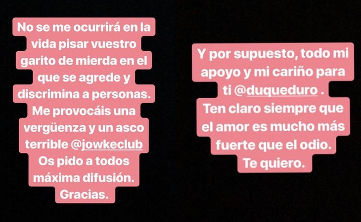 Algunas de las historias publicadas por Andrea Duro en su cuenta de Instagram