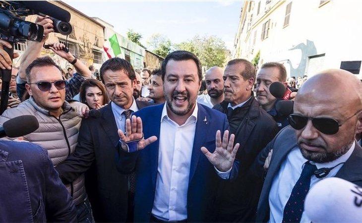 Matteo Salvini a su llegada a San Lorenzo