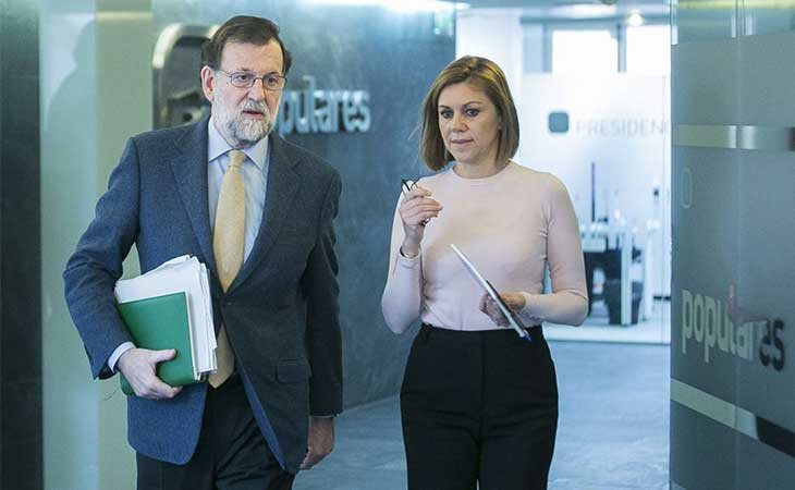 Rajoy y Cospedal en la sede del PP en Génova