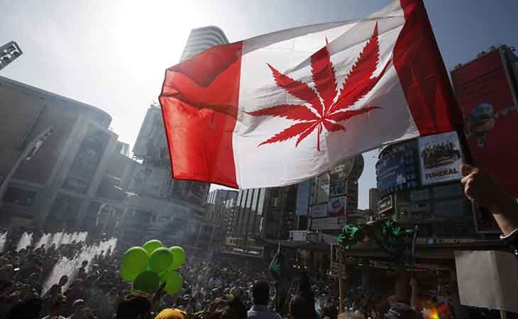 Canadienses celebrando la legalización del cannabis