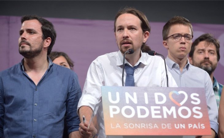 Alberto Garzón, Pablo Iglesias e Íñigo Errejón