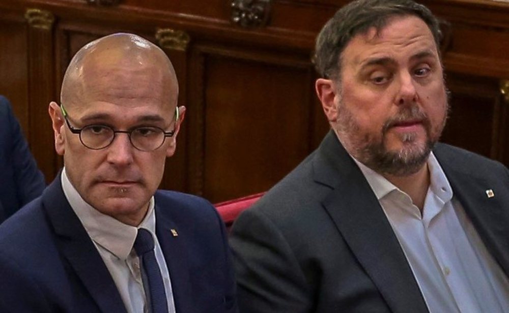 Raül Romeva y Oriol Junqueras durante el juicio por el procés