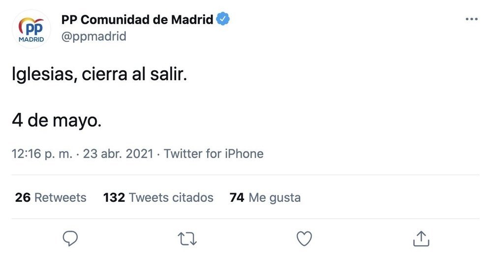 El tuit publicado por el PP