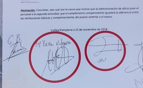 Firma de Sergio Sayas junto a la de un diputado de EH Bildu