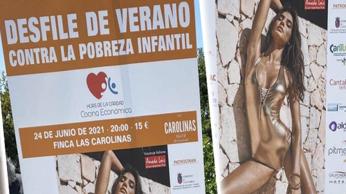 Imagen de una campaña sexista para anunciar un desfile de moda con una mujer en bañador