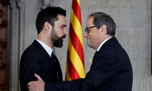 Roger Torrent junto al expresidente de Ctaluña, Artur Mas