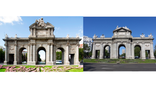 Comparación de las fachadas este y oeste de la Puerta de Alcalá.