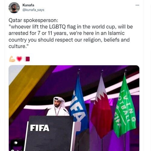 Tuit viral con información falsa sobre el Mundial de Qatar y la bandera LGTBI