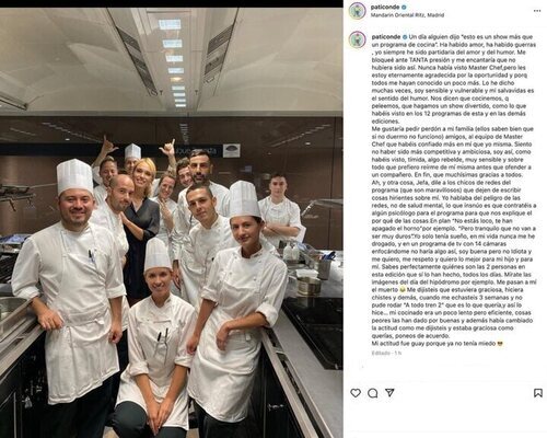 Post de Patricia Conde en Instagram desahogándose sobre su paso por 