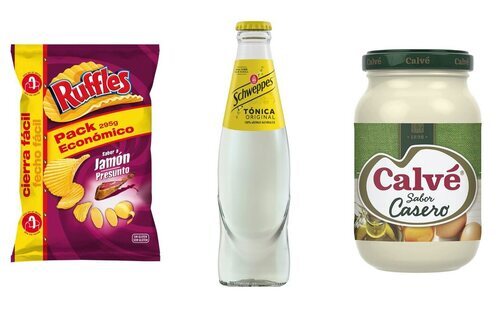 Patatas Rufles sabor jamón, tónica Schweppes y mayonesa sabor casero Calvé