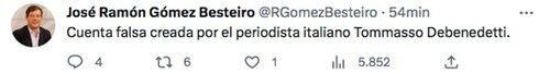 "Cuenta falsa creada por el periodista italiano Tommasso Debenedetti