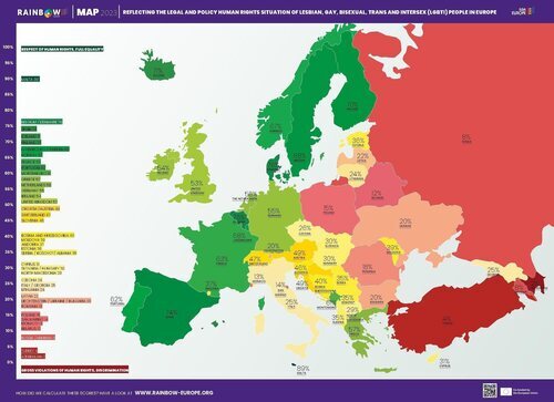 Rainbow Map 2023 sobre derechos LGTBI en Europa