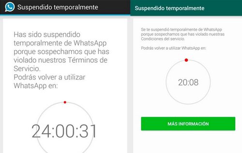 Avisos de suspensión parcial de WhatsApp