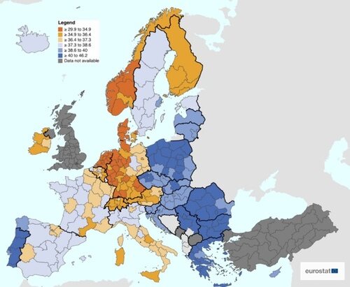 Mapa de las jornadas laborales en Europa