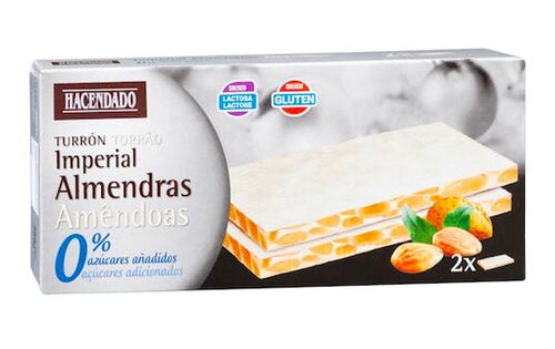 Turrón Imperial con Almendras 0% azúcares añadidos, de Hacendado (Mercadona)