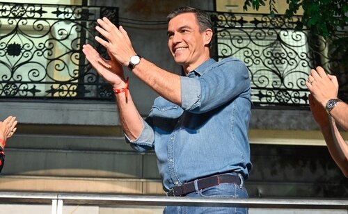 Pedro Sánchez, en Ferraz, durante las elecciones del 23-J