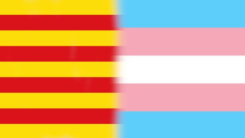Bandera de Cataluña y bandera trans