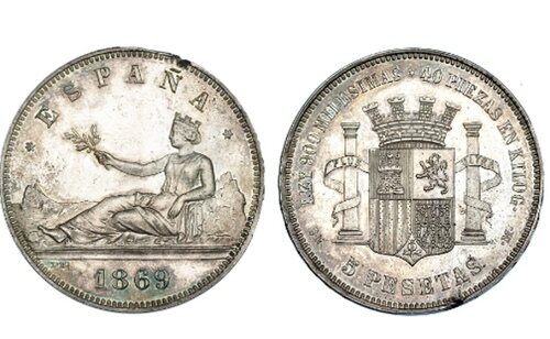 Moneda de 5 pesetas con estrellas 18-69