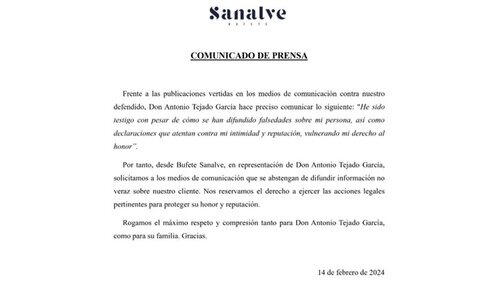 Comunicado de Antonio Tejado