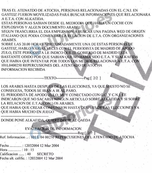 Informe en el que la Ertzaintza explicaba que el Gobierno de Aznar movilizó al CNI en Euskadi para buscar informaciones que relacionaran a ETA