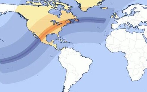 Mapa Norteamérica eclipse solar 2024