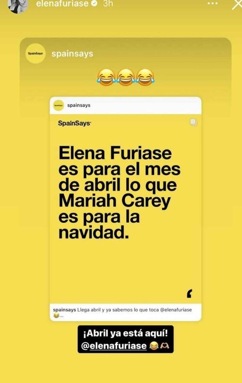 Pantallazo de la historia de Elena Furiase en Instagram.