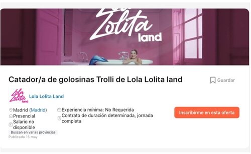Oferta de catador de golosinas Trolli de Lola Lolita land en Infojobs