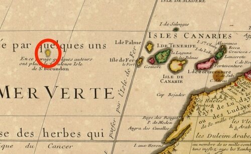 Ubicación de la Isla de San Borondón, al oeste de las Islas Canarias