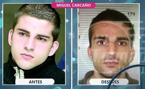 Miguel Carcaño en una imagen a su entrada en prisión en la izquierda y su estado actual a la derecha