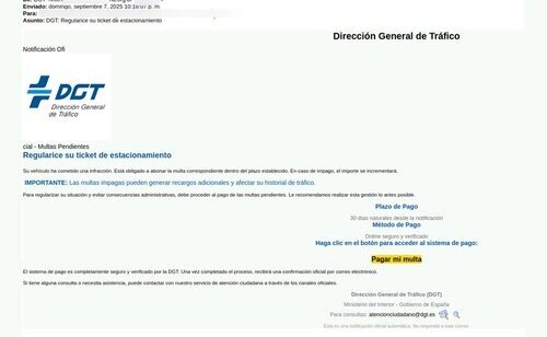 Falso portal de multas que simula a la DGT para estafar a los conductores