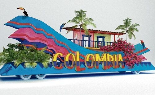 Carroza de Colombia en el desfile de la Hispanidad