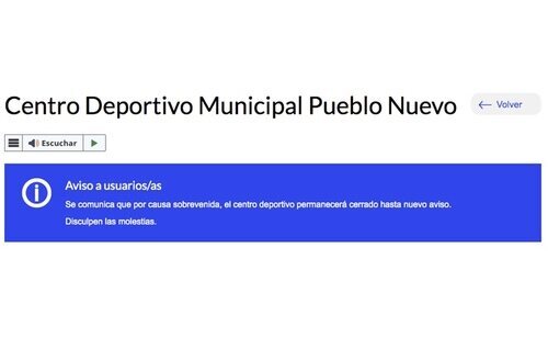 El Centro Deportivo Municipal Pueblo Nuevo permanece clausurado desde septiembre y sin fecha de reapertura