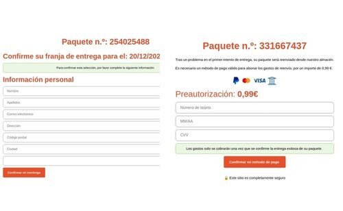 Formularios tras pulsar en los enlaces, primero se piden datos personales y luego bancarios para acceder a nuestros ahorros