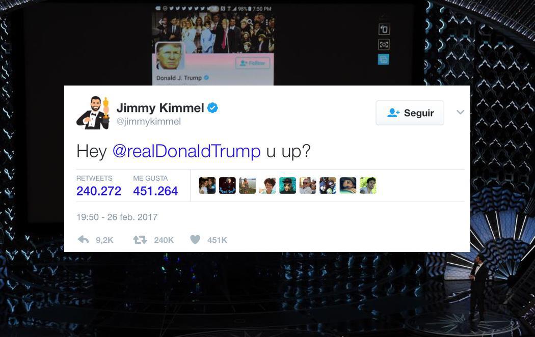 Jimmy Kimmel tuitea a Trump en directo durante los Oscar