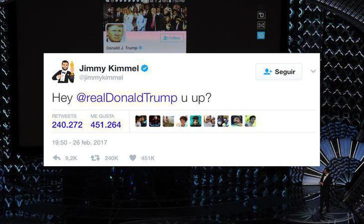 Jimmy Kimmel tuitea a Trump en directo durante los Oscar