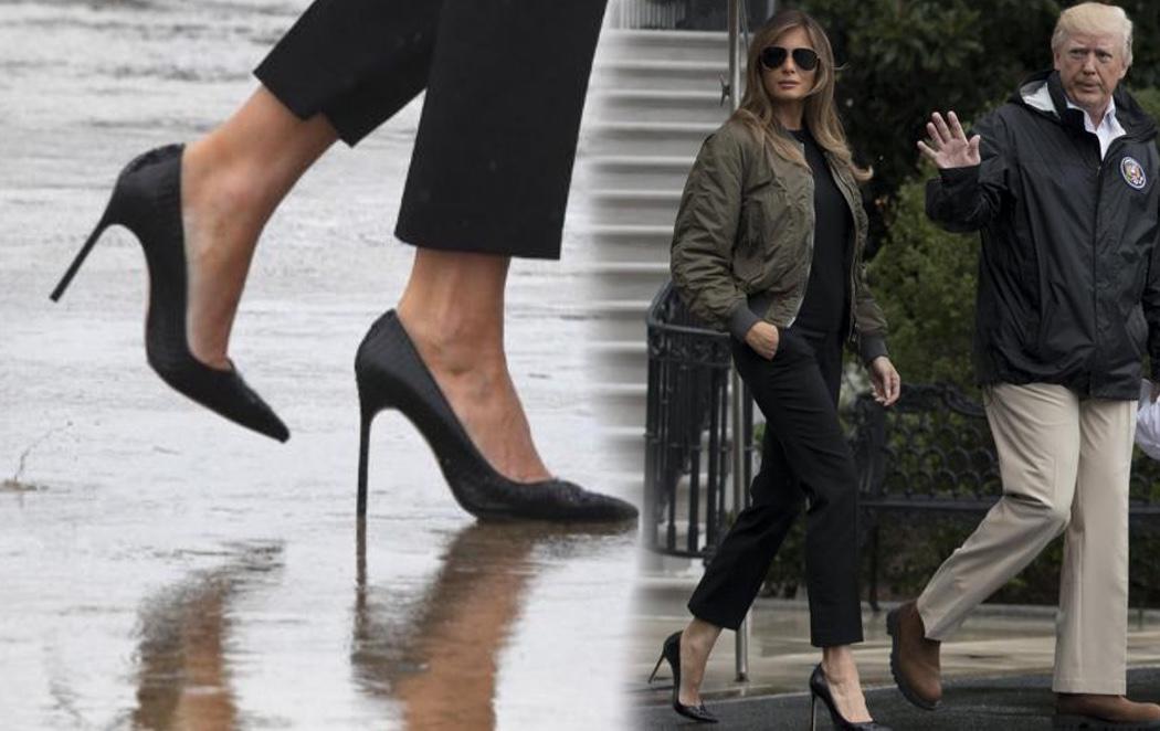 Polémica por los tacones con los que Melania Trump visitó a las víctimas de las inundaciones en Houston