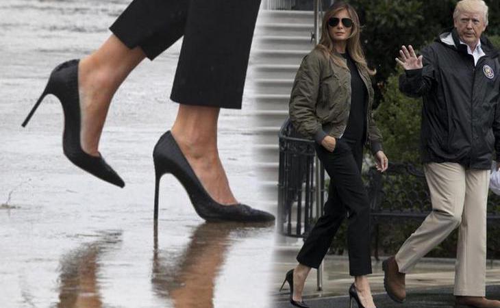 Polémica por los tacones con los que Melania Trump visitó a las víctimas de las inundaciones en Houston