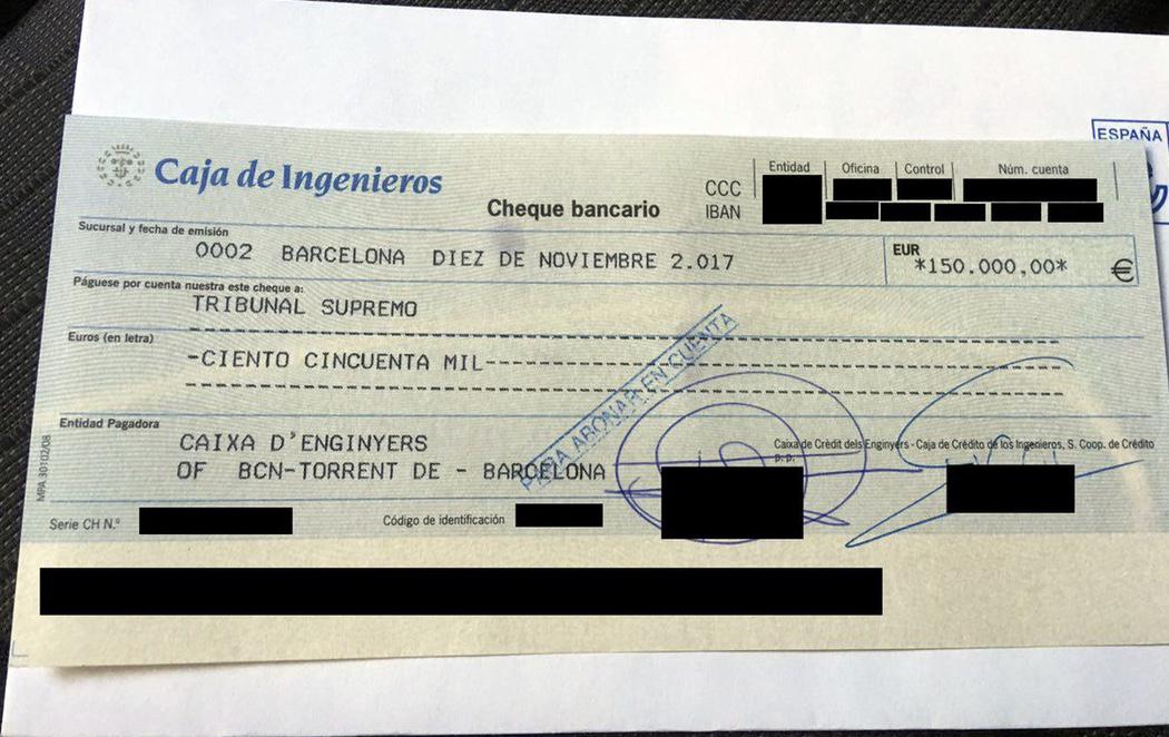 La ANC muestra el recibo del pago de la fianza de 150.000 euros de Forcadell