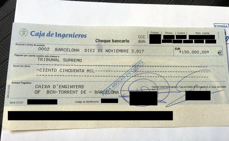 La ANC muestra el recibo del pago de la fianza de 150.000 euros de Forcadell