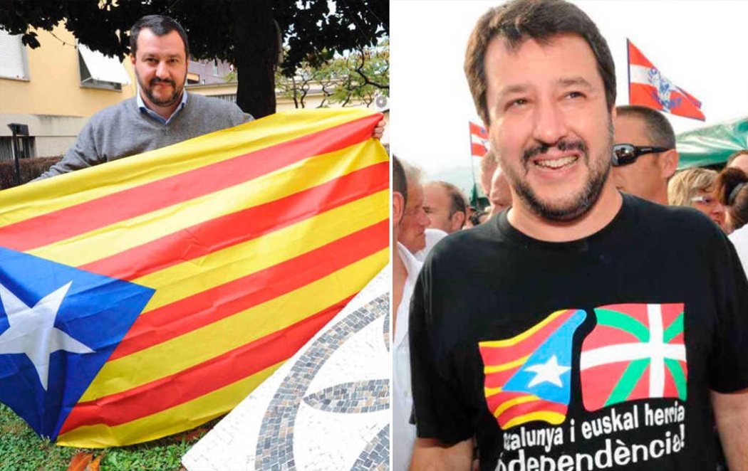 El líder de extrema derecha, Matteo Salvini, se fotografía con una estelada