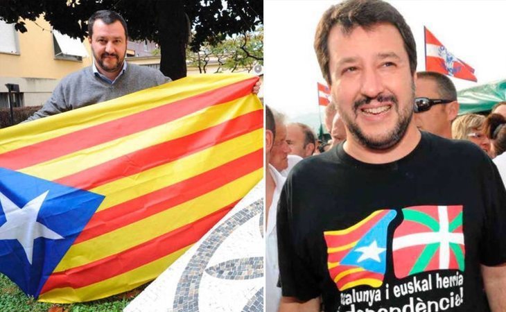 El líder de extrema derecha, Matteo Salvini, se fotografía con una estelada