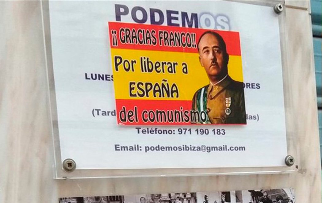 Colocan pegatinas franquistas en las sedes del PSOE y Podemos