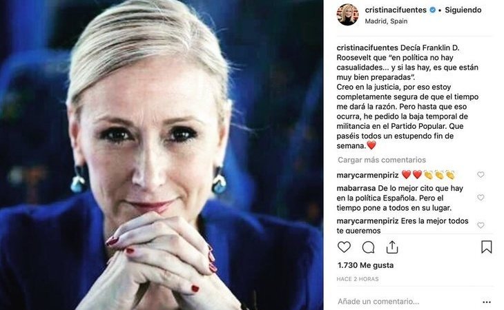 Cristina Cifuentes pide la baja temporal de militancia en el PP: "El tiempo me dará la razón"