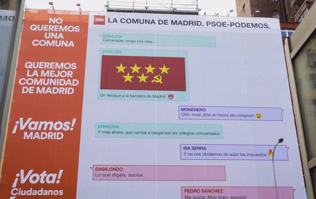 La ridícula campaña de Ciudadanos que advierte de la "comuna" que sería Madrid si gobiernan PSOE y Podemos